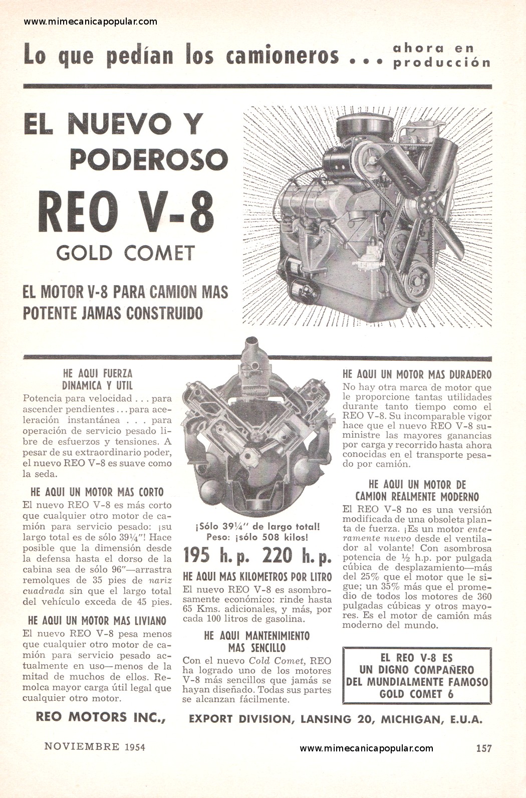 Publicidad - Reo Motors Inc. - Noviembre 1954