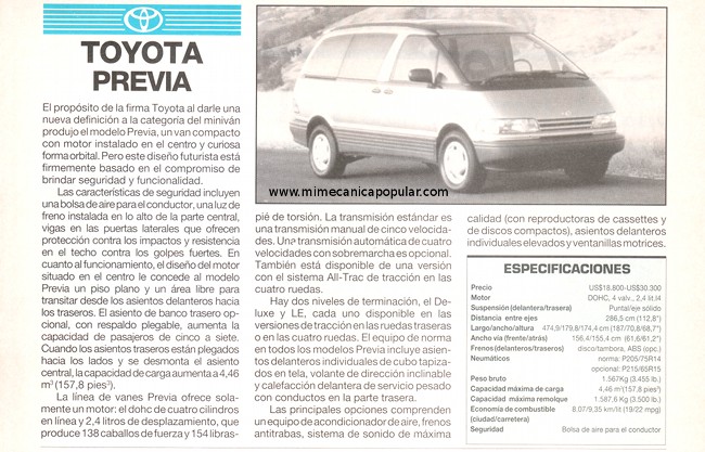 Toyota Previa - Abril 1993