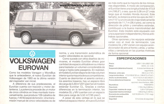 Volkswagen Eurovan - Abril 1993