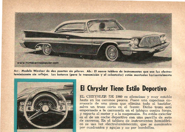 El Chrysler Tiene Estilo Deportivo - Enero 1960
