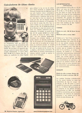 Calculadoras de último diseño - Agosto 1974