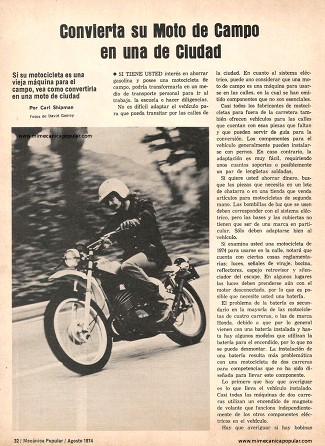Convierta su Moto de Campo en una Ciudad - Agosto 1974