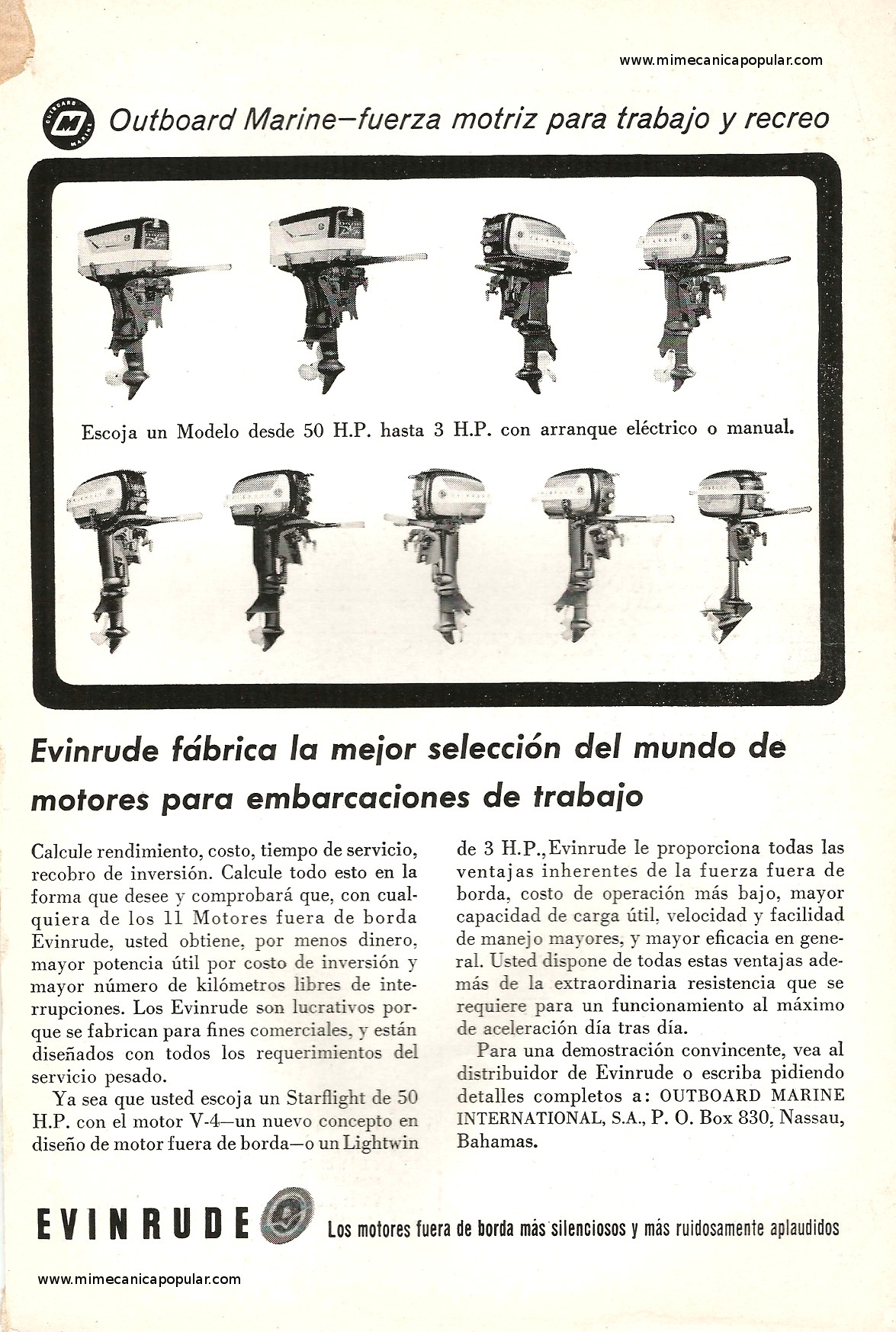 Publicidad - Motores Fuera de Borda Evinrude - Mayo 1958
