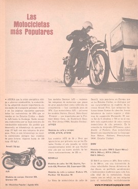 Las Motocicletas más Populares - Agosto 1974