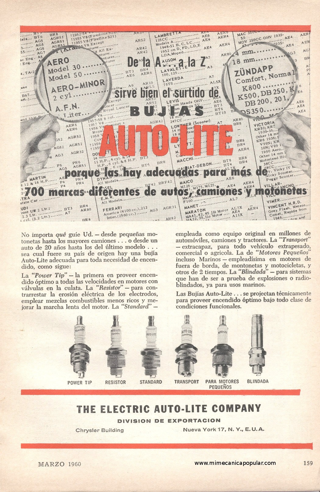 Publicidad - Bujías Auto-Lite - Marzo 1960