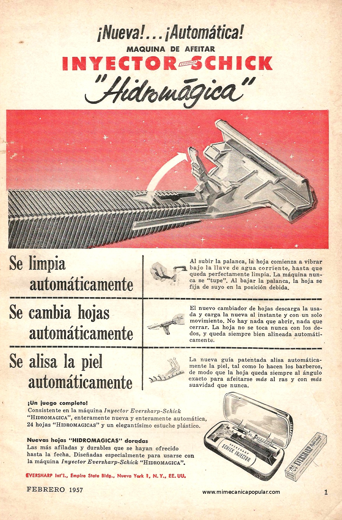 Publicidad - Máquina de afeitar Eversharp-Schick - Febrero 1957
