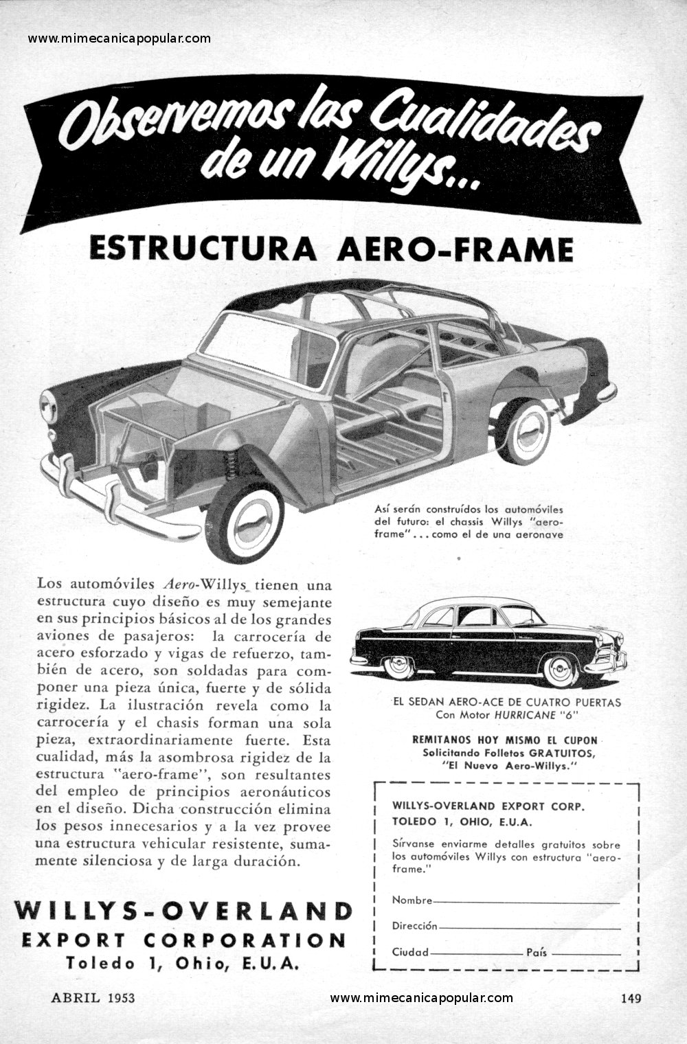 Publicidad - Automóviles Aero-Willys - Abril 1953