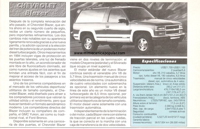 Chevrolet Blazer - Octubre 1994