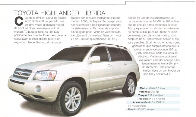 Toyota Highlander Híbrida - Julio 2005