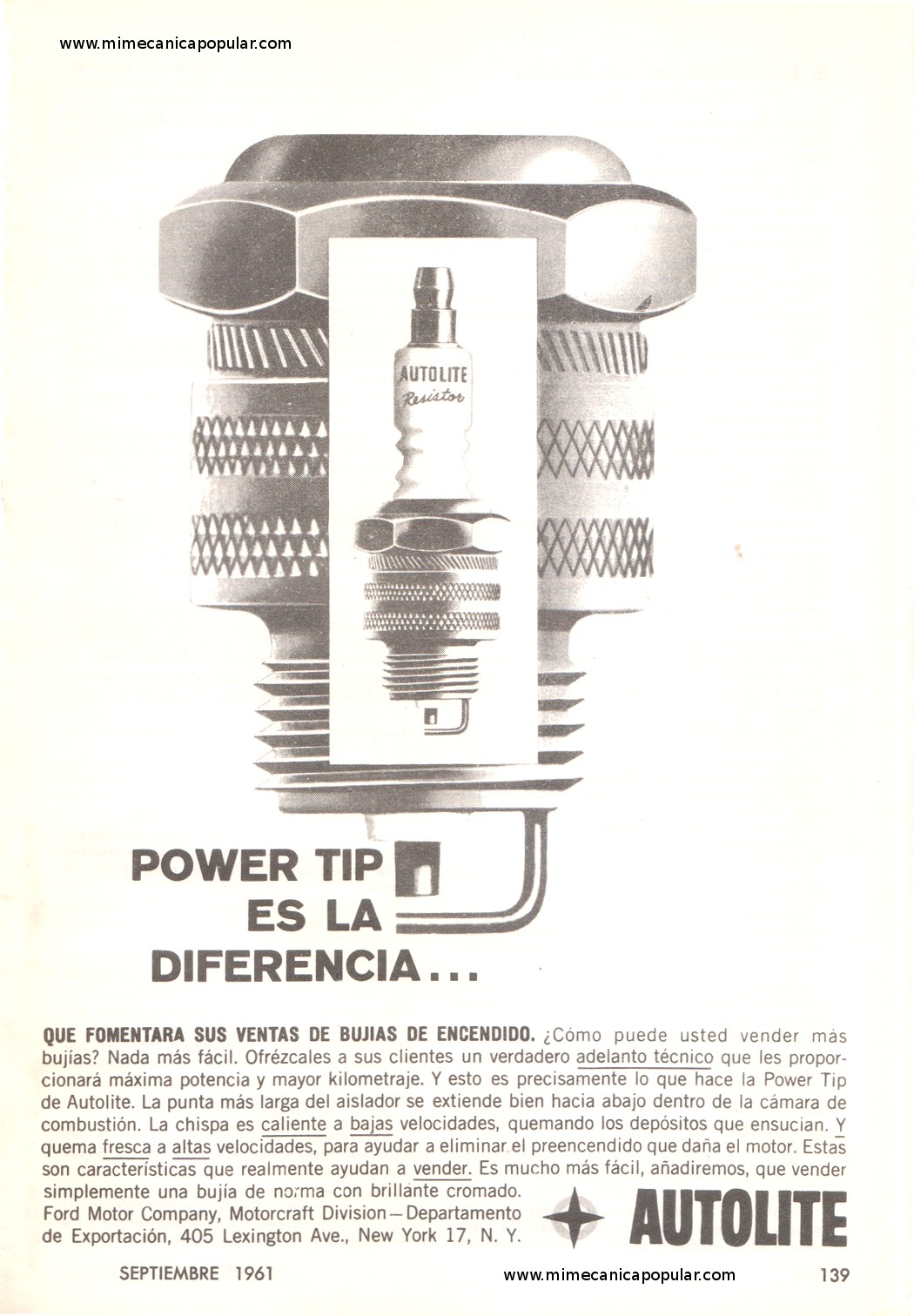 Publicidad - Bujías Autolite - Septiembre 1961