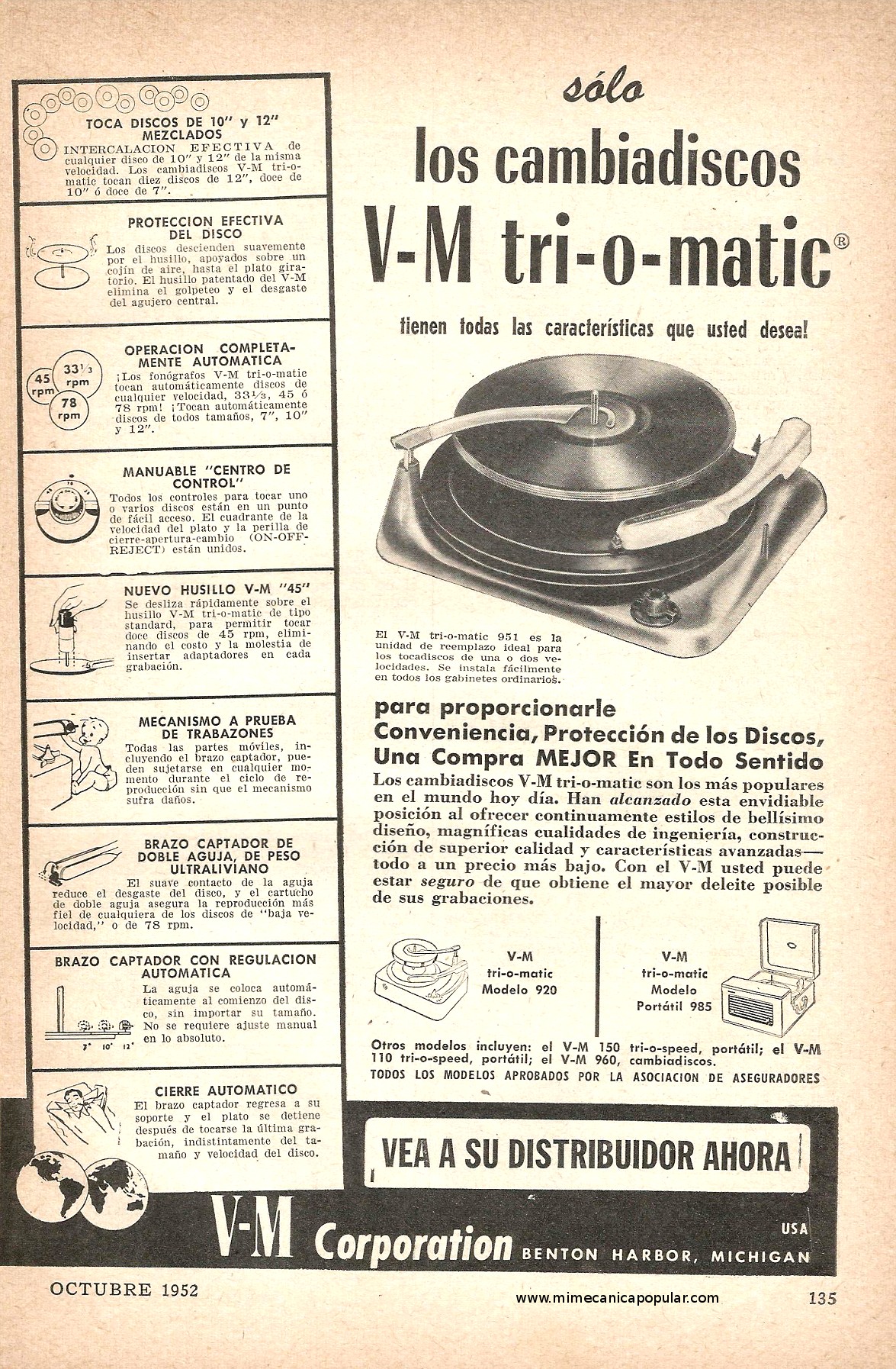 Publicidad - Cambiadiscos V-M tri-o-matic - Octubre 1952
