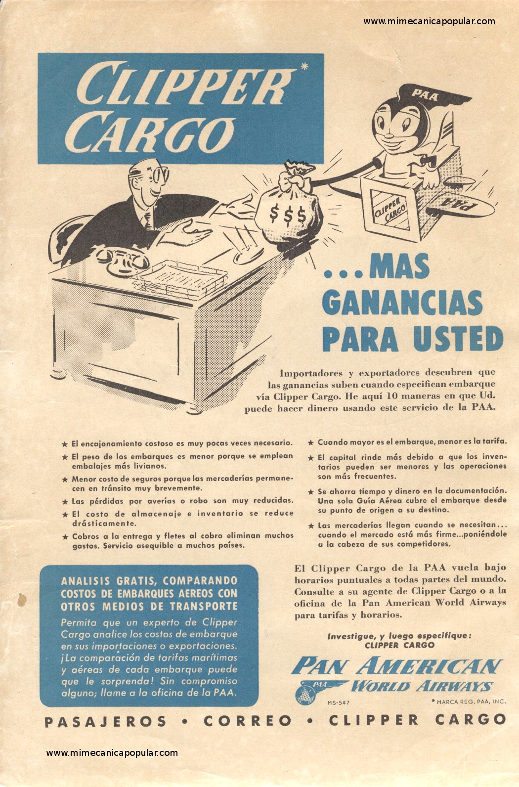 Publicidad - Clipper Cargo - Pan American World Airways - Marzo 1951