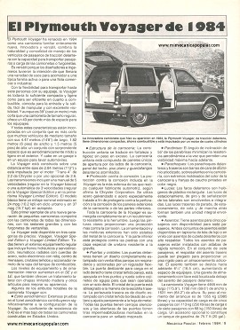El Plymouth Voyager de 1984 - Febrero 1984