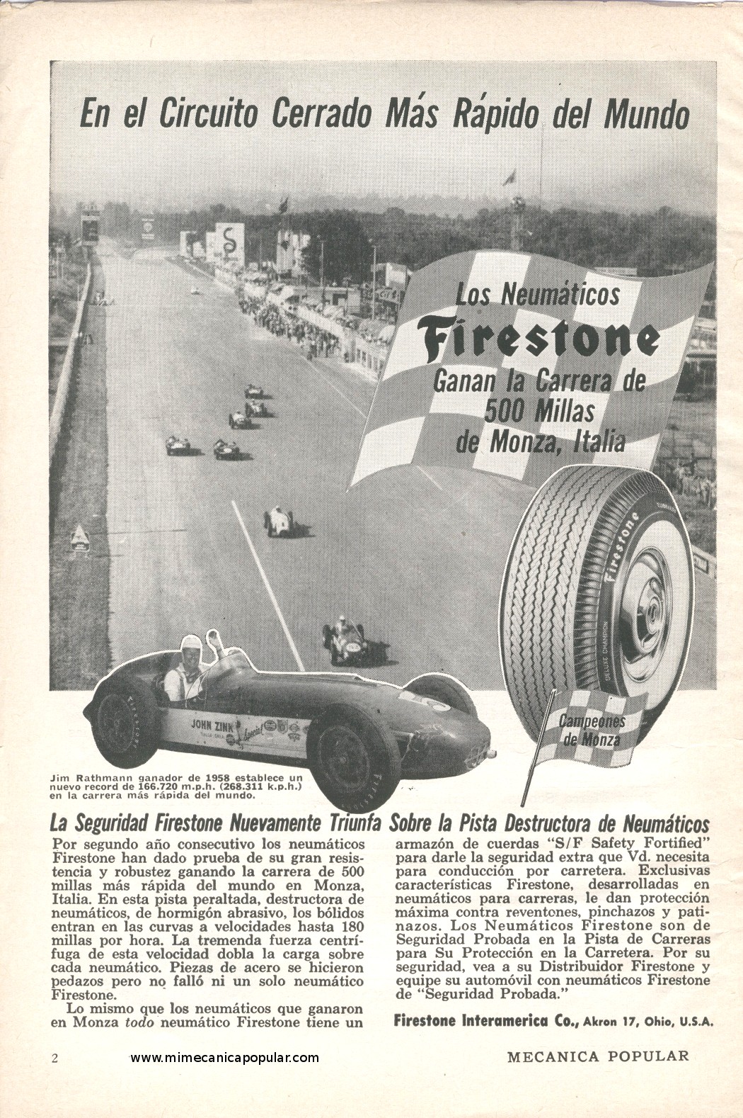 Publicidad - Neumáticos Firestone - Septiembre 1958