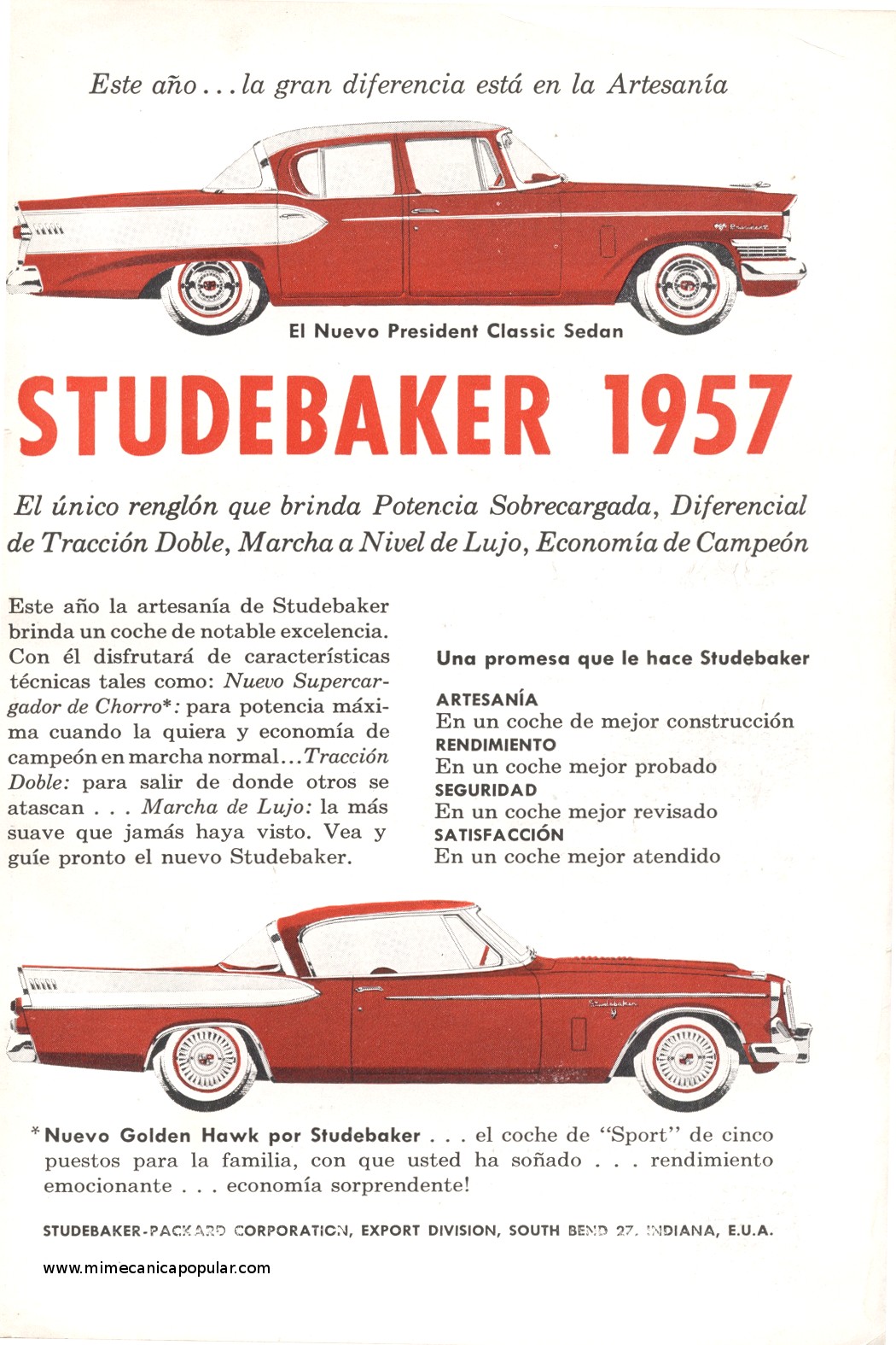 Publicidad - Studebaker President Classic Sedan 1957 - Diciembre 1956