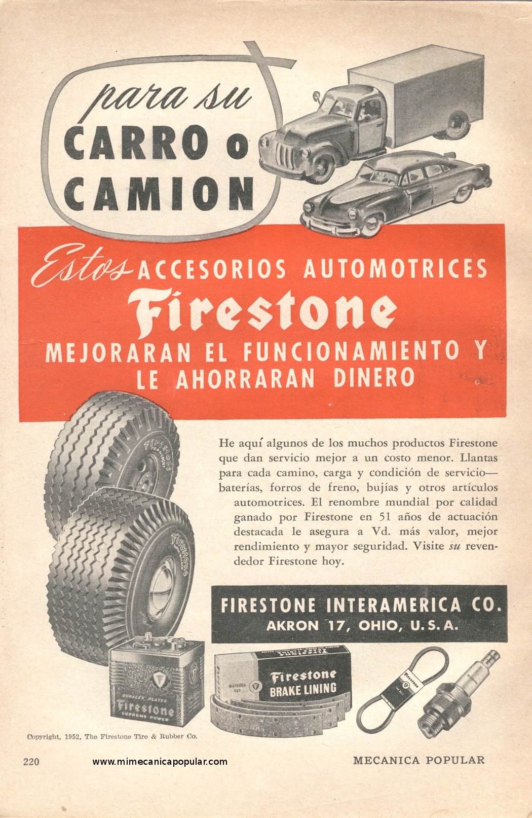 Publicidad - Accesorios Automotrices Firestone - Marzo 1952
