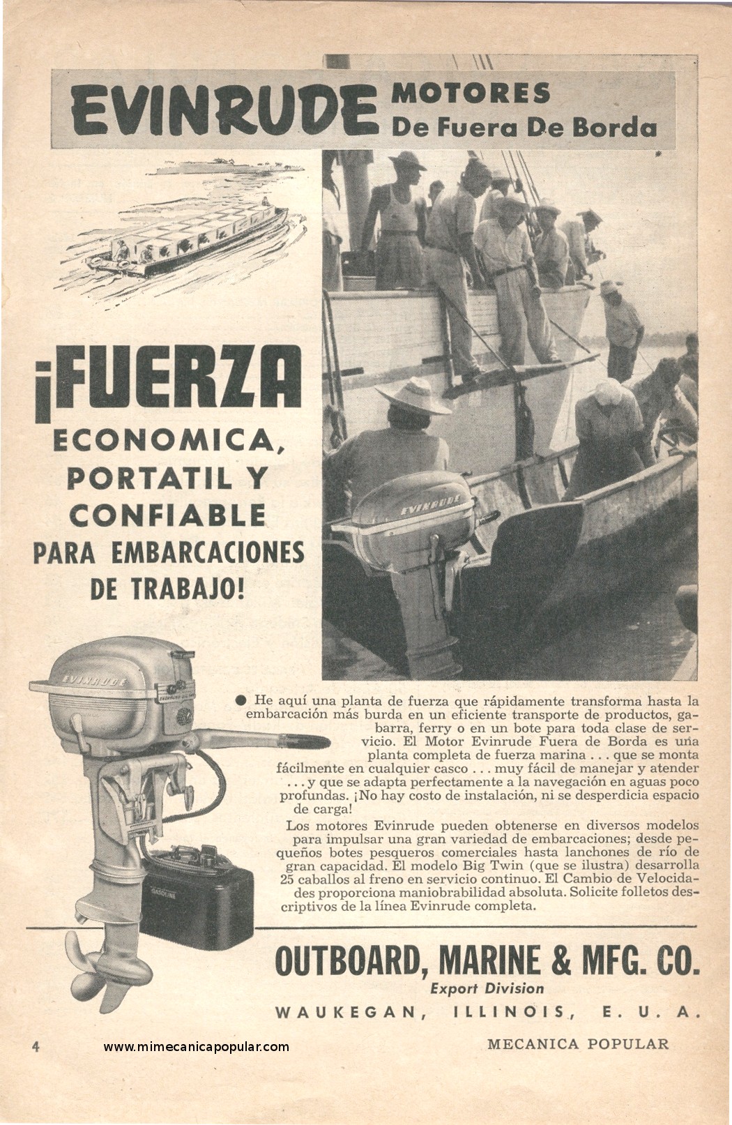 Publicidad - Motores Fuera De Borda Evinrude - Marzo 1952