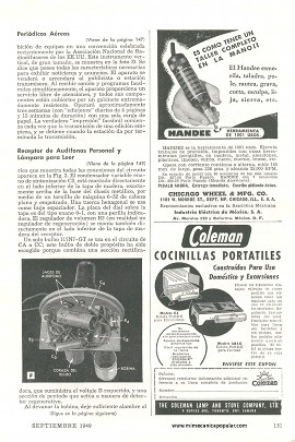 Receptor de audífonos personal y lámpara para leer - Septiembre 1949