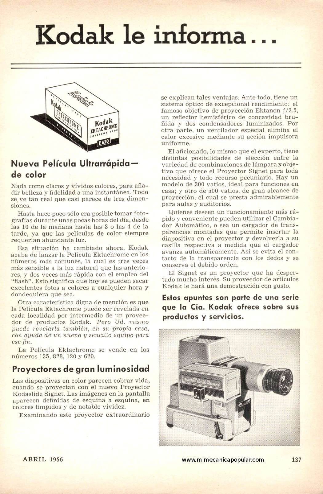 Publicidad - Kodak le informa . . . - Abril 1956