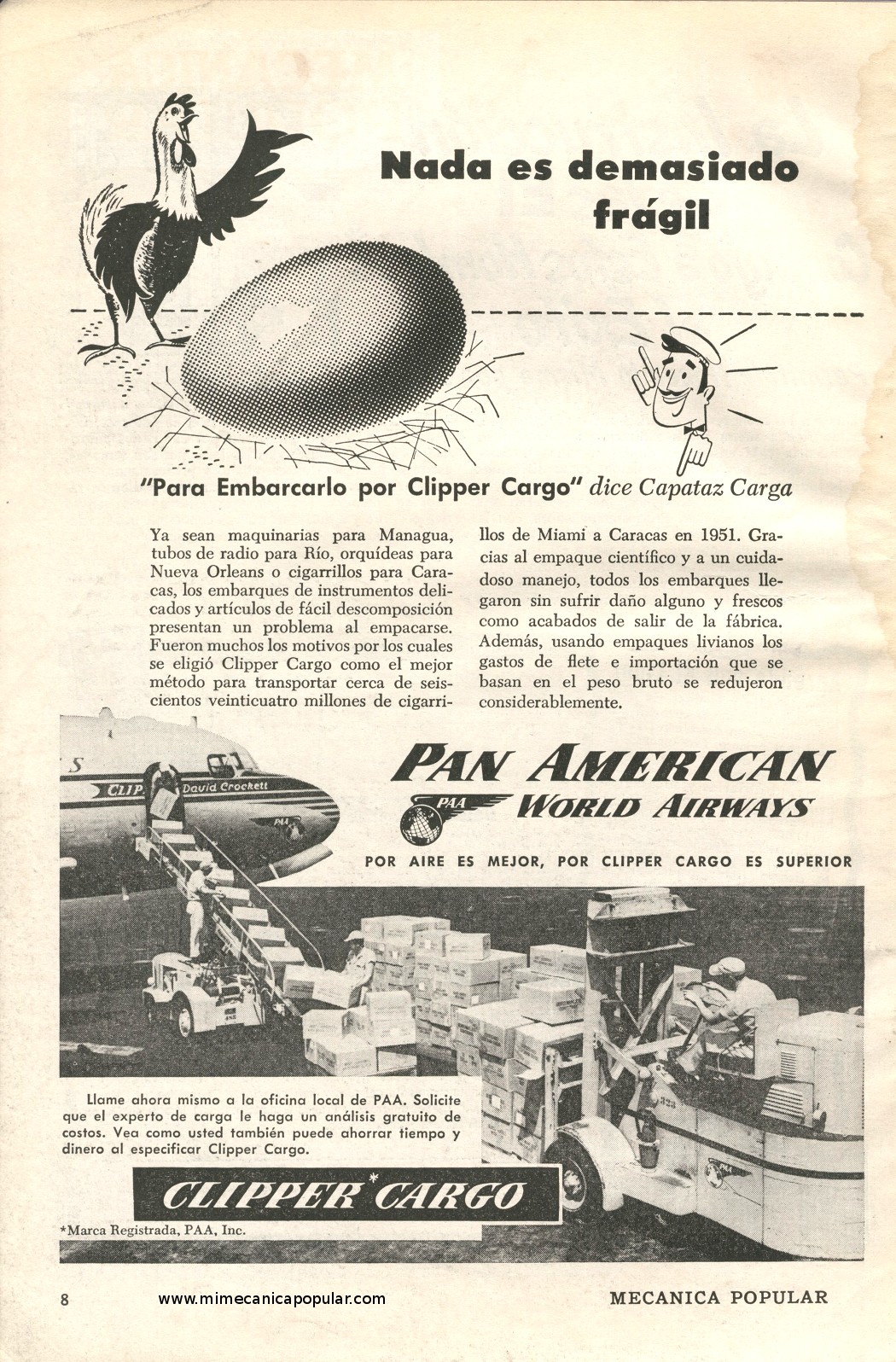 Publicidad - Clipper Cargo - Pan American World Airways - Agosto 1952