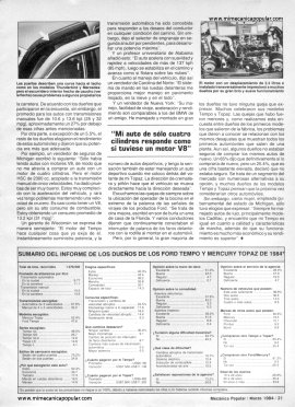 Informe de los dueños: Ford Tempo - Mercury Topaz -Marzo 1984