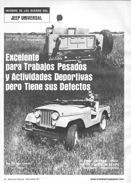 Informe de los dueños: Jeep Universal - Noviembre 1971