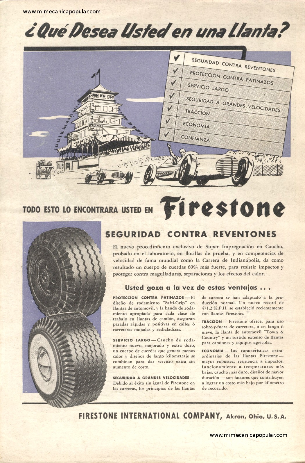 Publicidad - Neumáticos Firestone - Enero 1954