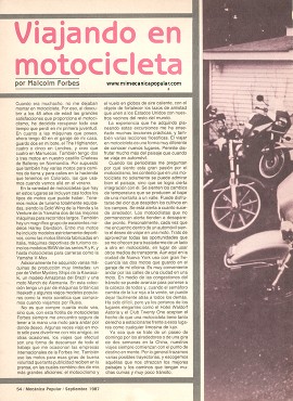 Viajando en motocicleta - por Malcolm Forbes - Septiembre 1987