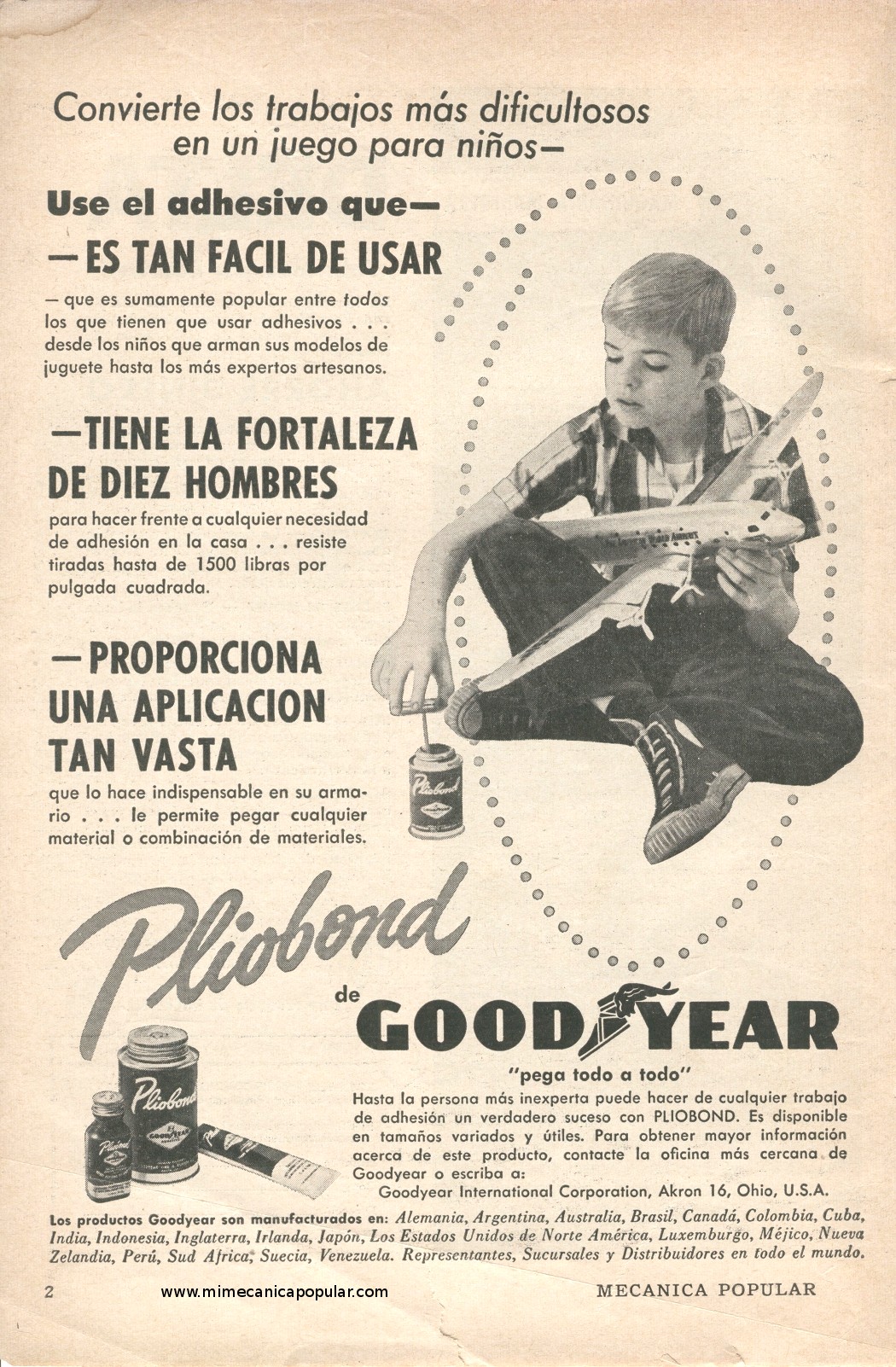 Publicidad - Adhesivo Pliobond Goodyear - Julio 1957