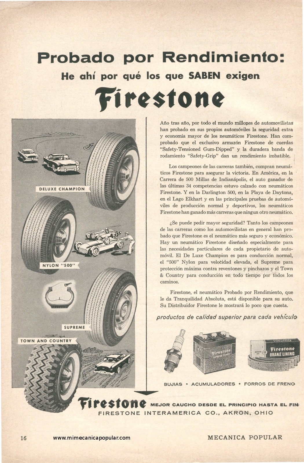 Publicidad - Neumáticos Firestone - Julio 1957