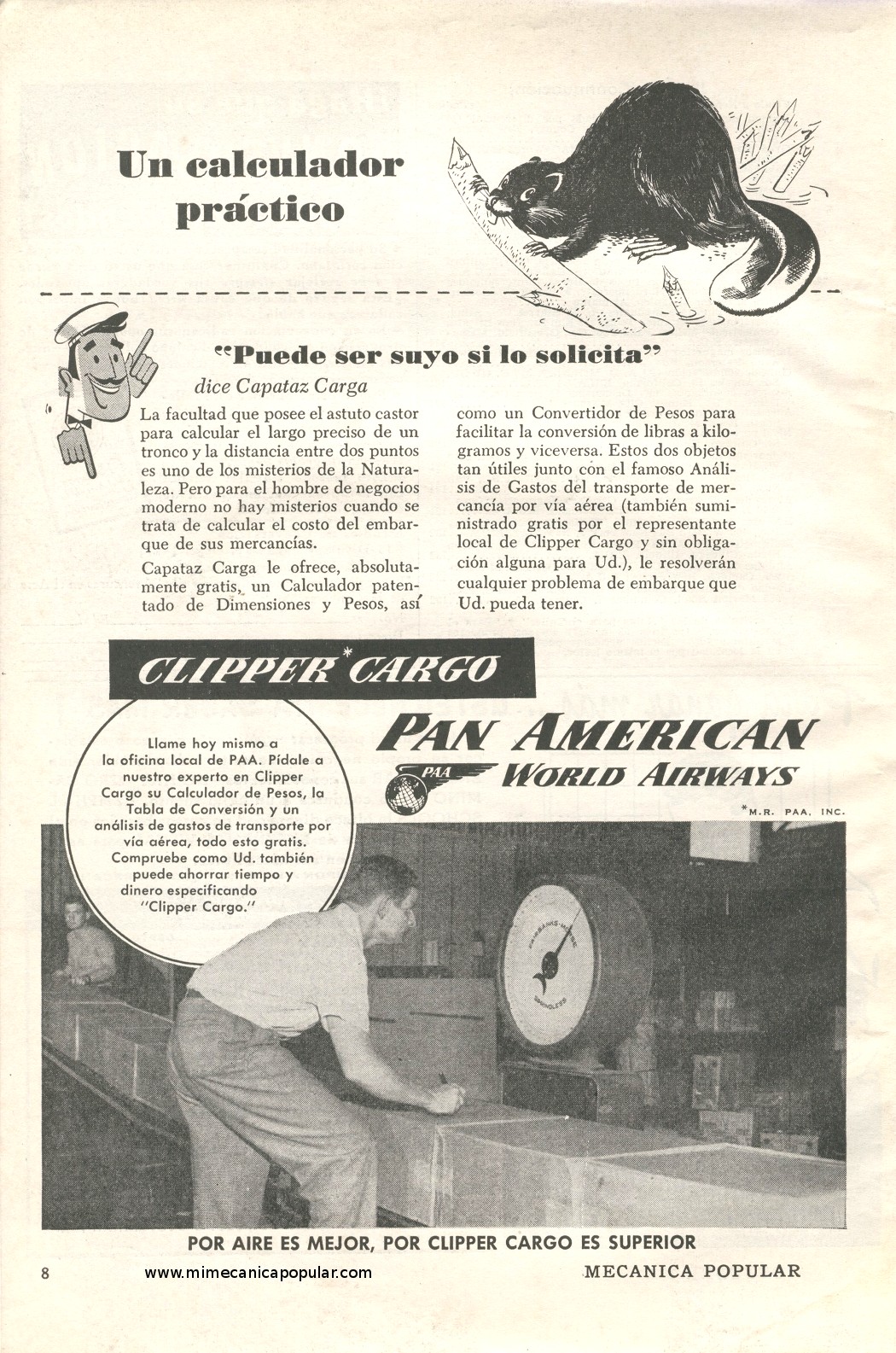 Publicidad - Clipper Cargo - Pan American World Airways - Octubre 1952