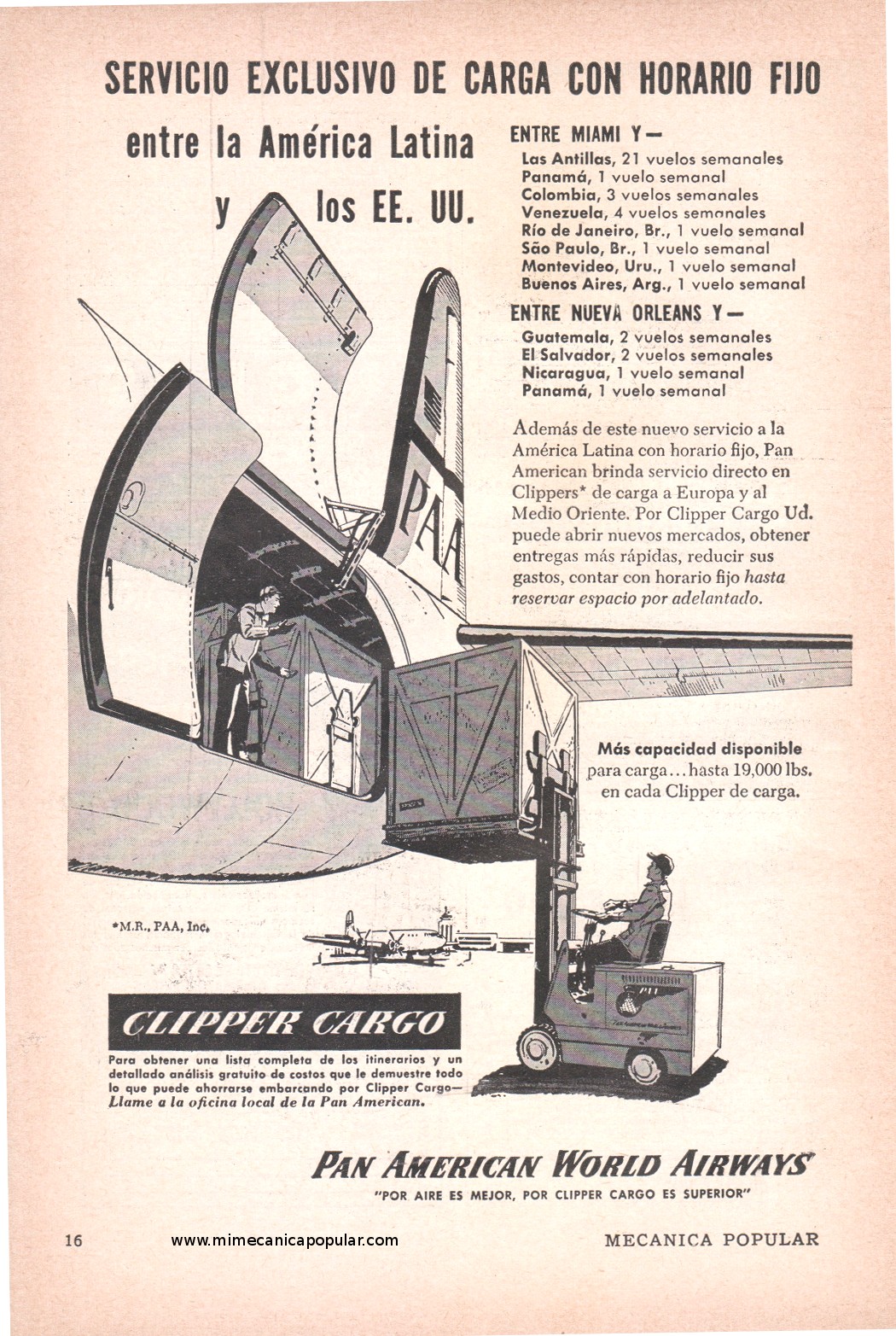 Publicidad - Clipper Cargo - Pan American World Airways - Julio 1953