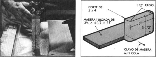 3. La guía utilitaria le da la flexibilidad de que pueda maniobrar y guiar el trabajo. Da resultados particularmente buenos; primero se debe cortar longitudinalmente la madera por los bordes en una sierra de banco y posteriormente es que se debe recortar el material sobrante en una sierra de cinta