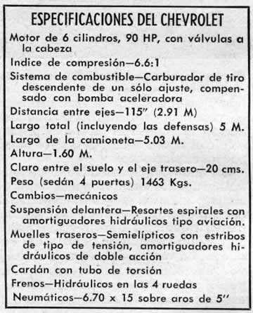 ESPECIFICACIONES DEL CHEVROLET 1949