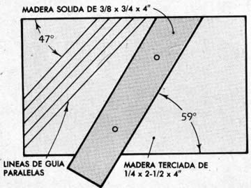 Esta guía de afiladura ayuda a asegurar que las brocas permanezcan al ángulo correcto mientras se esmerilan. Las líneas de guías paralelas se trazan a una distancia entra sí de aproximadamente 0.32 cm (1/8")