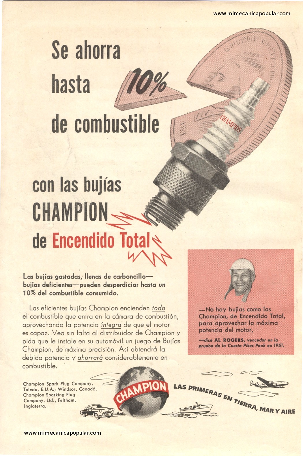 Publicidad - Bujías Champion - Junio 1952