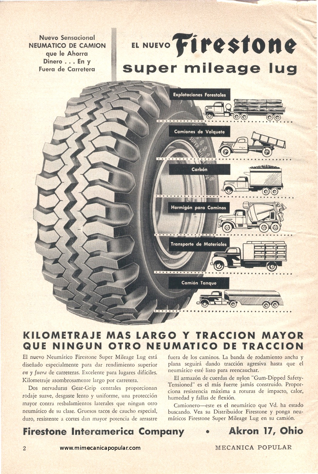 Publicidad - Neumáticos Firestone - Diciembre 1956