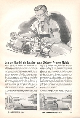 Uso de mandril de taladro para obtener avance motriz -torno metal - Noviembre 1960