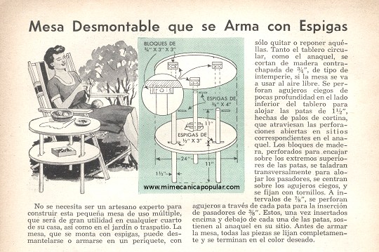 Mesa Desmontable que se Arma con Espigas - Octubre 1953