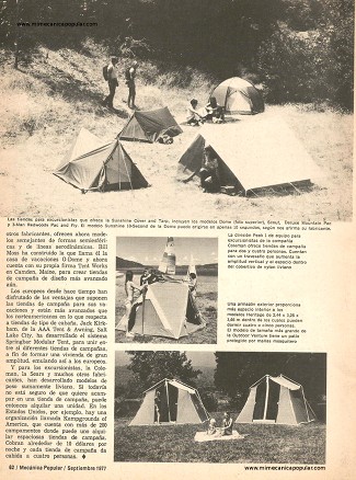 Para el excursionista: Equipos para Camping - Septiembre 1977