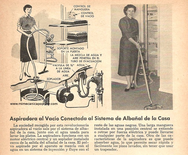 Aspiradora al Vacío Conectada al Sistema de Albañal de la Casa - Mayo 1955