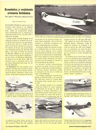 Económica y resistente avioneta británica - Abril 1973