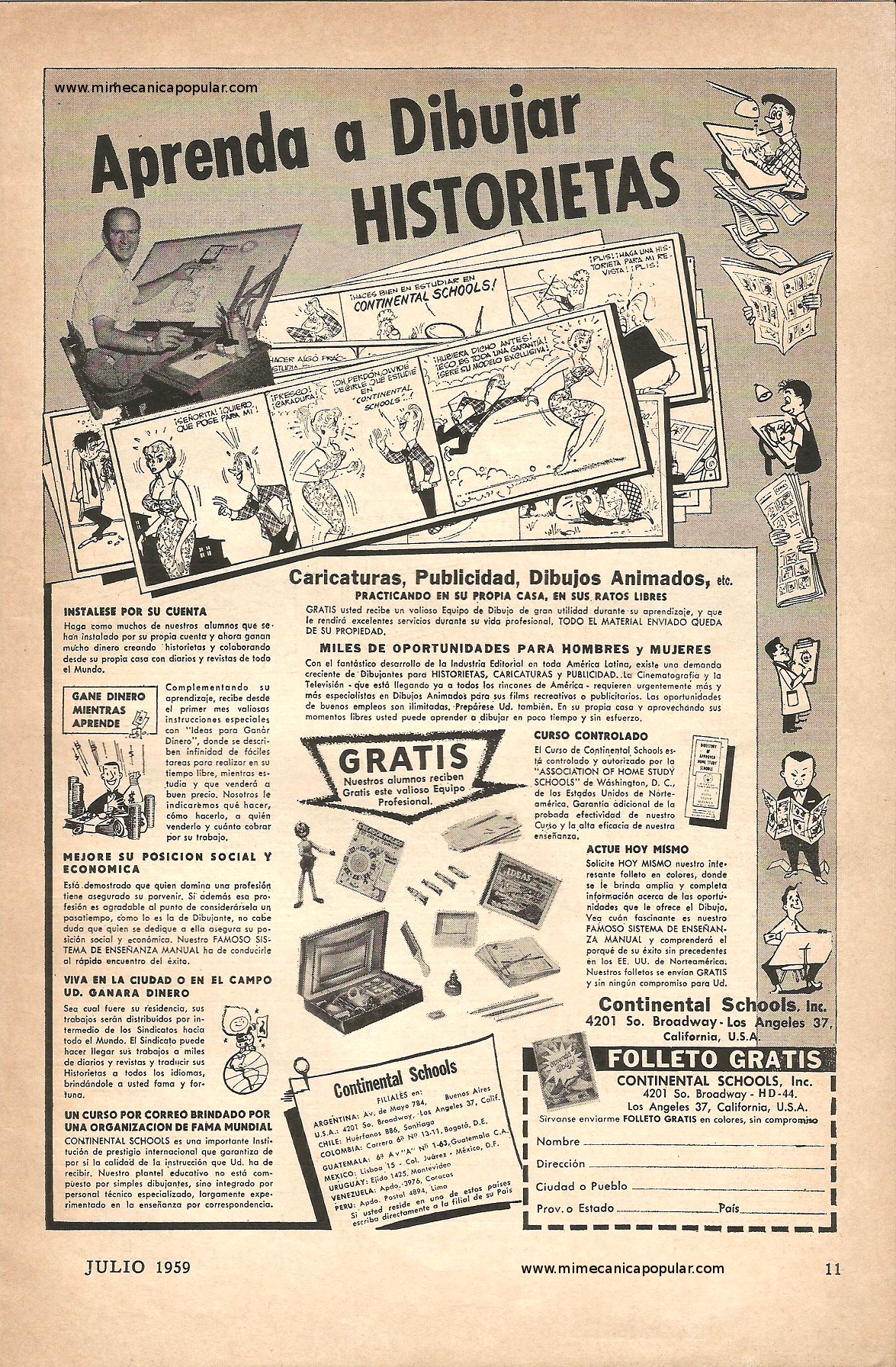 Publicidad - Continental Schools - Julio 1959