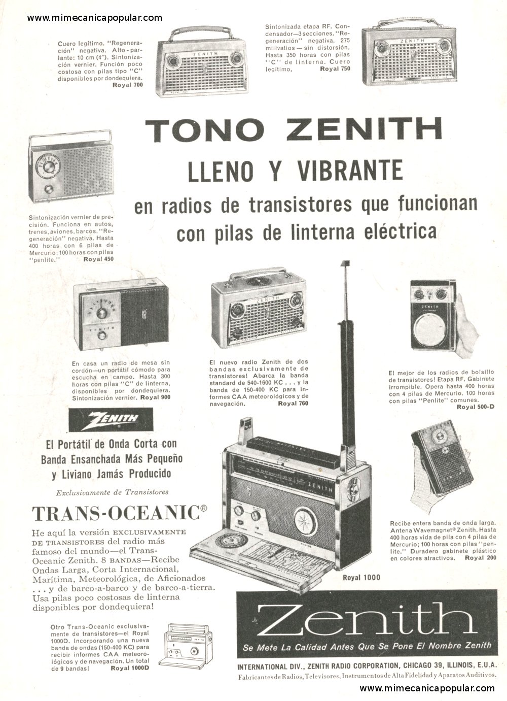 Publicidad - Zenith -radios - Octubre 1958