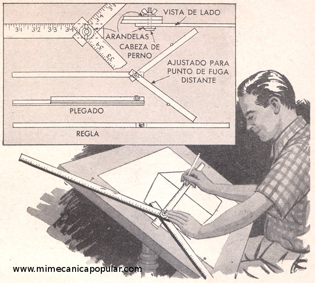 Trazador de líneas en perspectiva hecho de reglas - Abril 1954