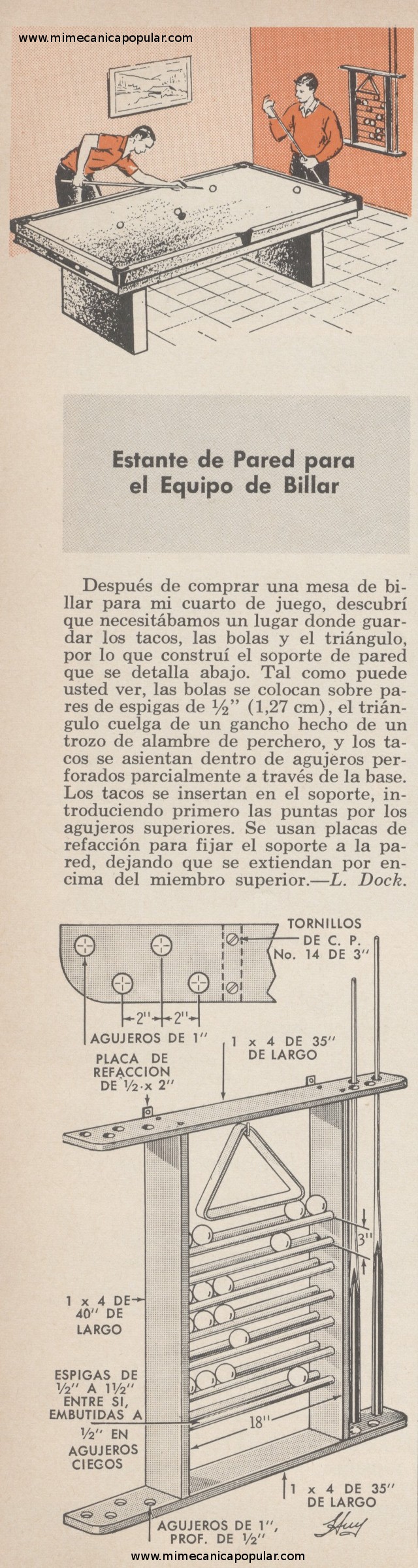 Estante de Pared para el Equipo de Billar - Abril 1965