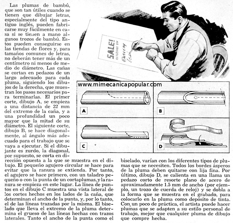 Plumas para Dibujante Hechas con Cañas de Bambú - Octubre 1951