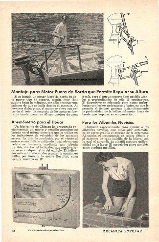 Montaje para motor fuera de borda que permite regular su altura - Marzo 1955