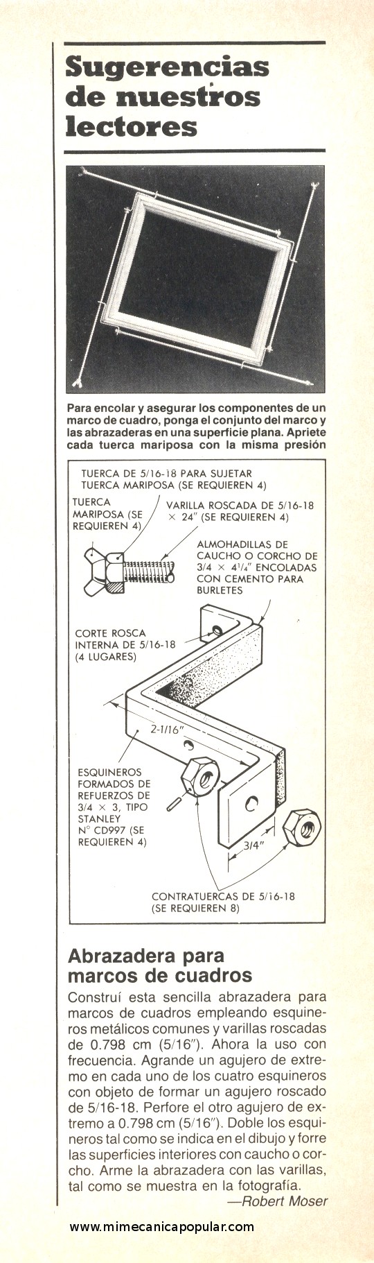 Abrazadera para marcos de cuadros - Septiembre 1985