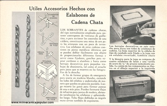 &Uacute;tiles accesorios hechos con eslabones de cadena chata - Agosto 1963